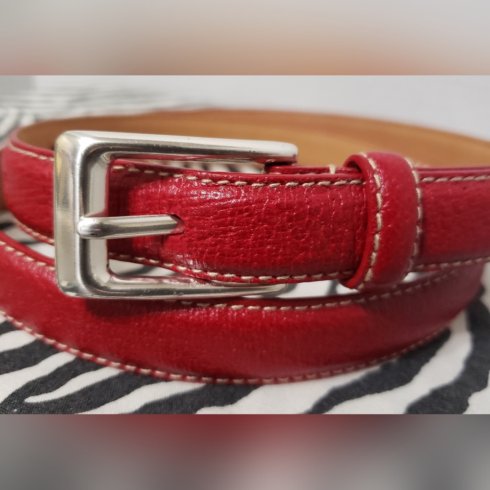 Lauren Ralph Lauren Red Leather Belt with Silver Buckle